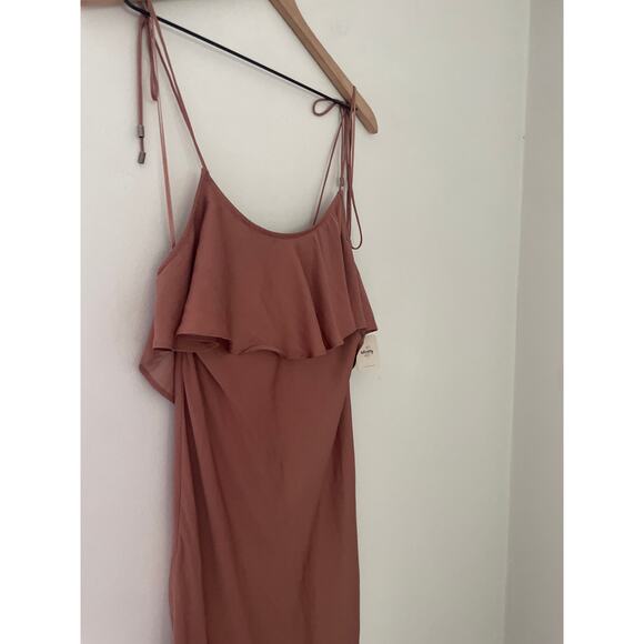 NWT Free People Hadley Satin Ruffle Maxi Slip Dress Small Cocoa Brown Silky - Picture 7 of 11